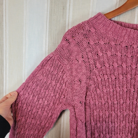 NEW Something Navy Cable Knit Sweater Pink‎ Size Small Cotton Linen - Picture 3 of 9